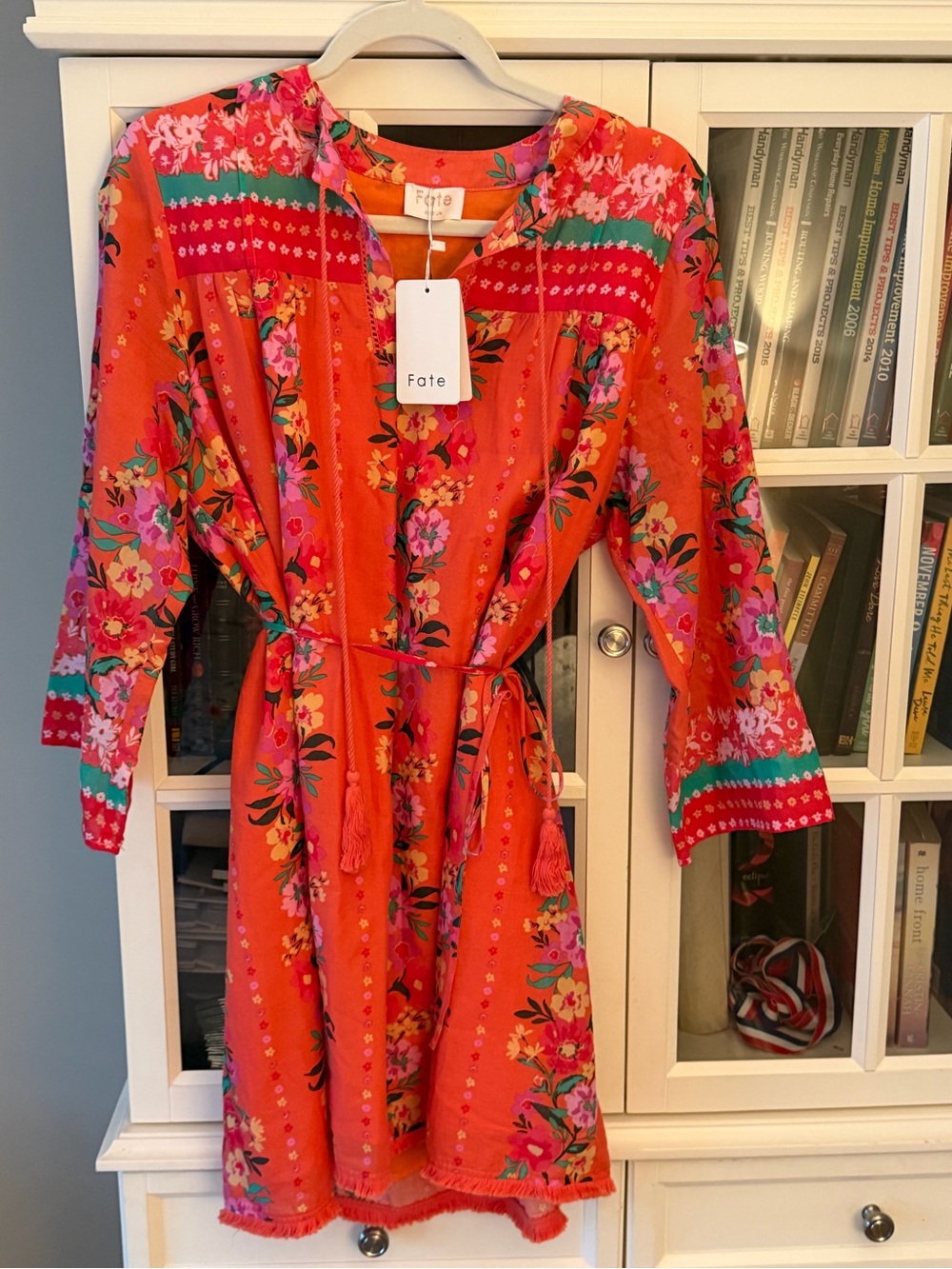 Fate Coral-Orange Floral Tie-Waist Casual Dress